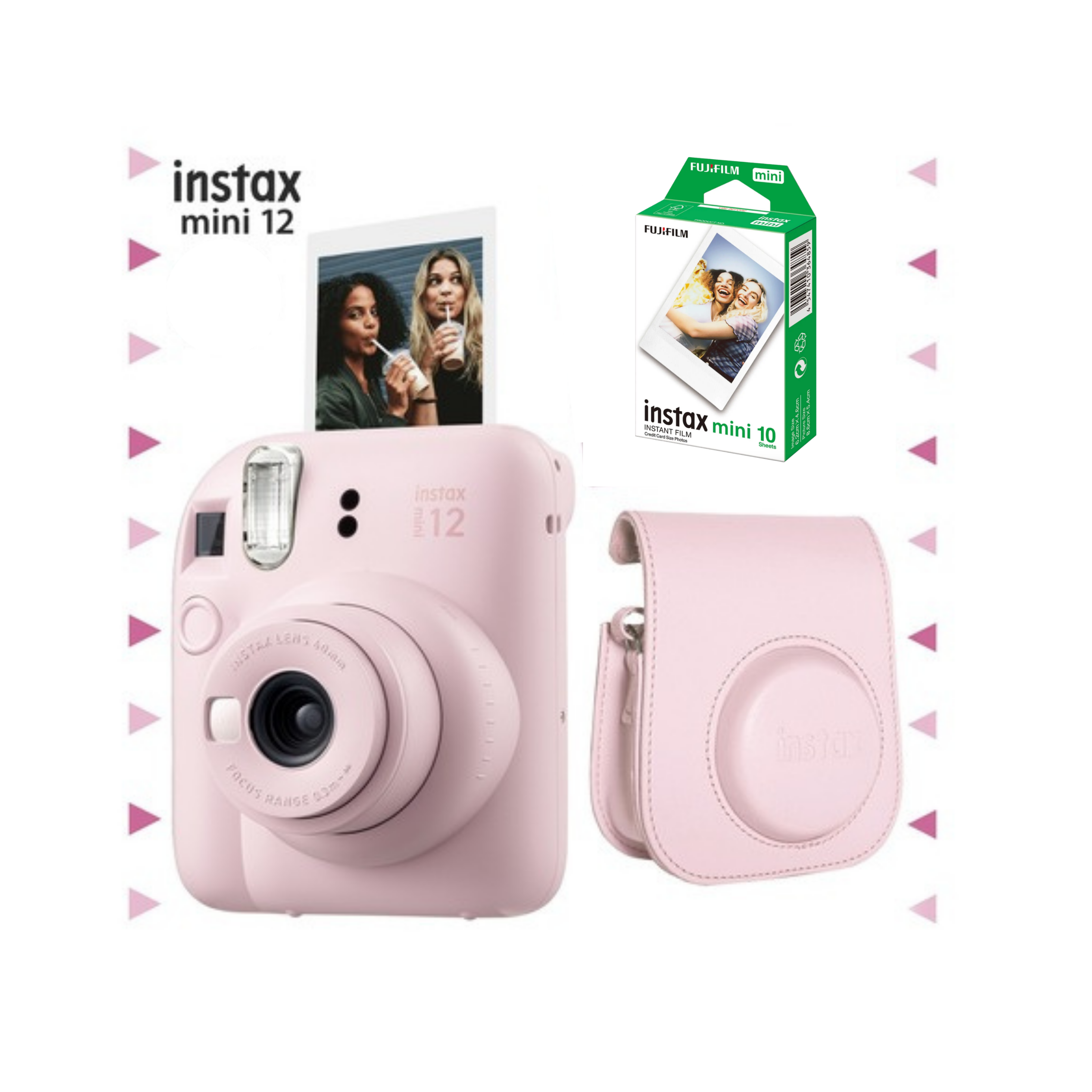 10'lu Film & Fujifilm İnstax Mini 12 Çantalı Set - Pembe